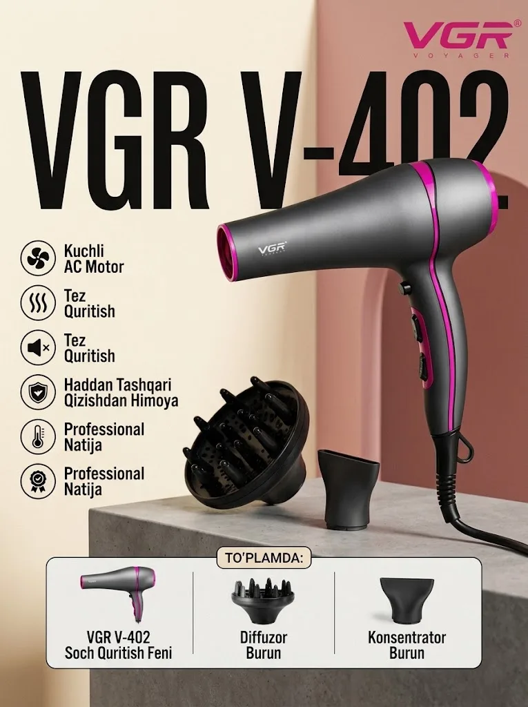 VGR V-402 Профессиональный фен с AC мотором