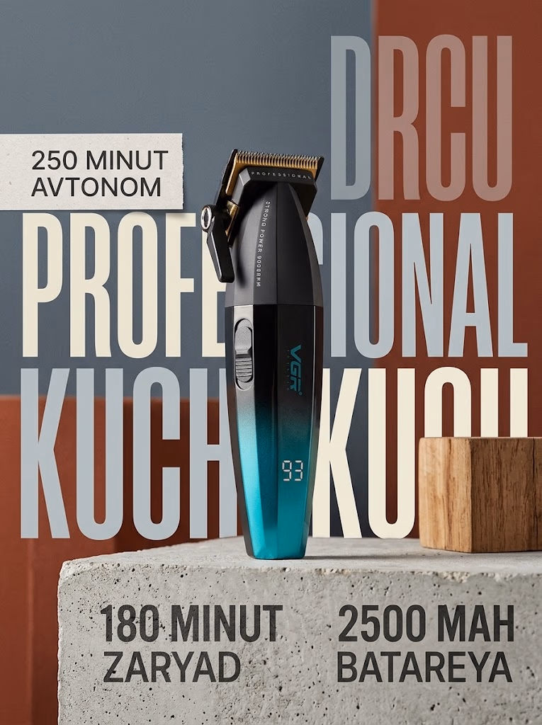 VGR V-662 Professional Soch Kesish Mashinasi (2500mAh, 250 min)