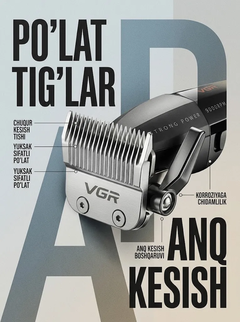 VGR V-662 Professional Soch Kesish Mashinasi (2500mAh, 250 min)
