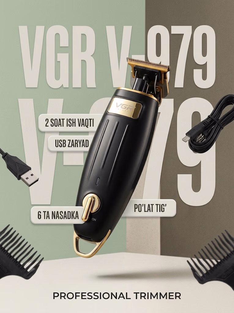 VGR V-979 Soch kesish mashinasi: USB, 2 soat ishlaydi
