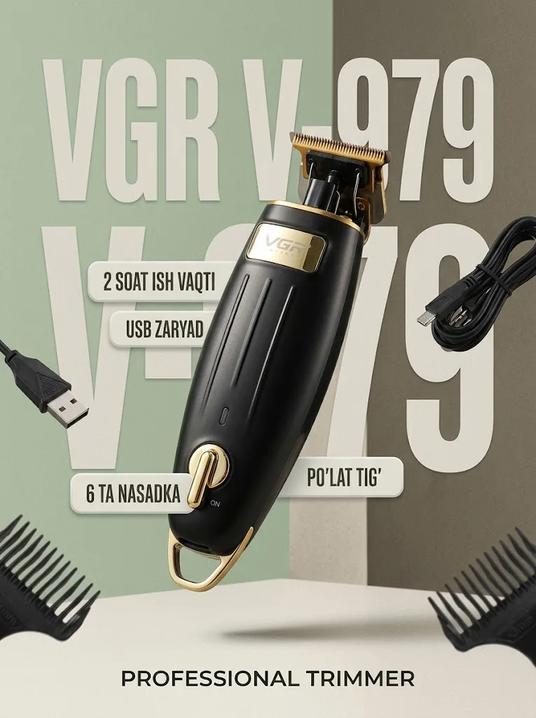 VGR V-979 Soch kesish mashinasi: USB, 2 soat ishlaydi