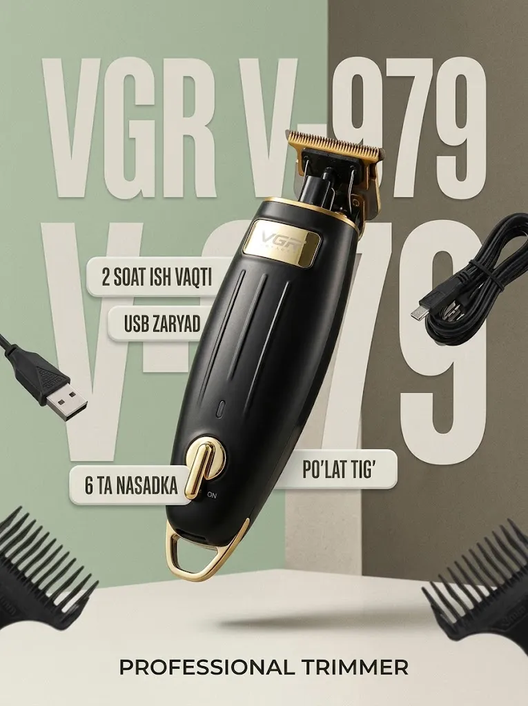 VGR V-979 Soch kesish mashinasi: USB, 2 soat ishlaydi