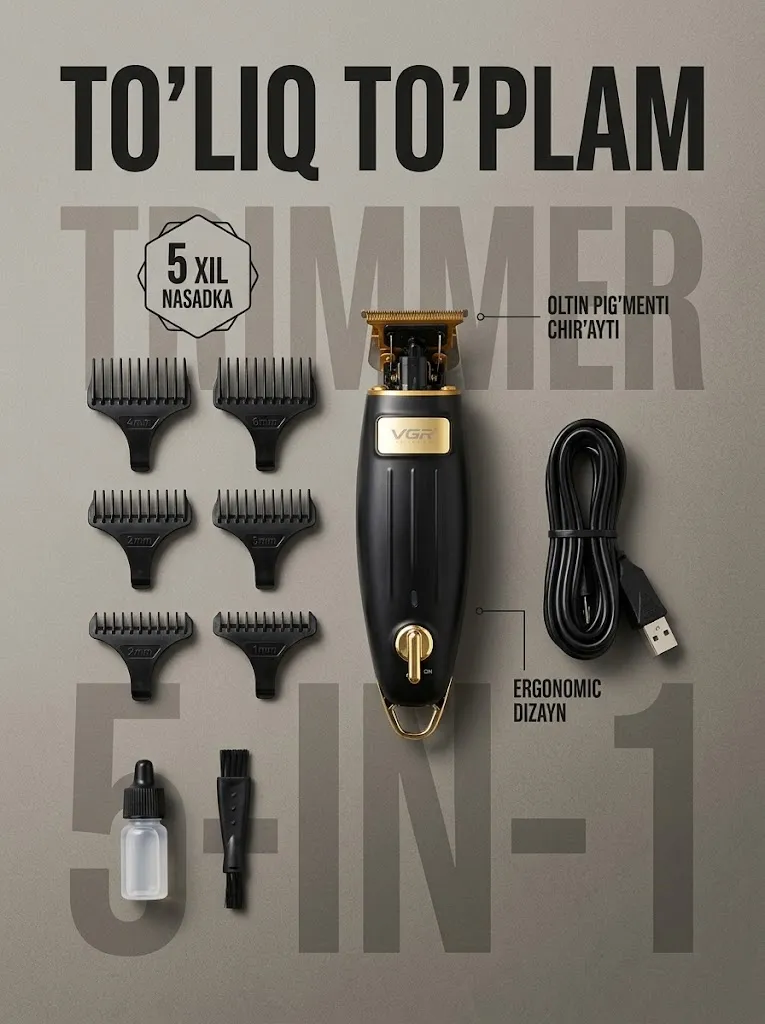 VGR V-979 Soch kesish mashinasi: USB, 2 soat ishlaydi