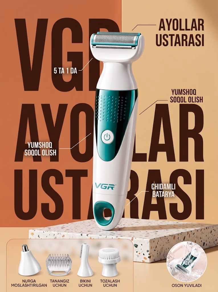 VGR V-720 Ayollar Elektr Ustarasi 5v1 Bikini uchun, 60 daqiqa Ishlash