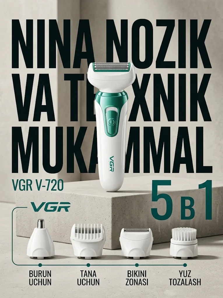 VGR V-720 Ayollar Elektr Ustarasi 5v1 Bikini uchun, 60 daqiqa Ishlash - 3