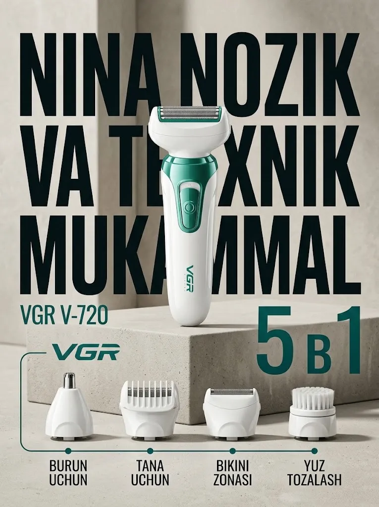 VGR V-720 Ayollar Elektr Ustarasi 5v1 Bikini uchun, 60 daqiqa Ishlash