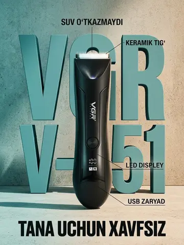 VGR V-951 Butun tana uchun suv o‘tkazmaydigan trimmer, LED displeyli
