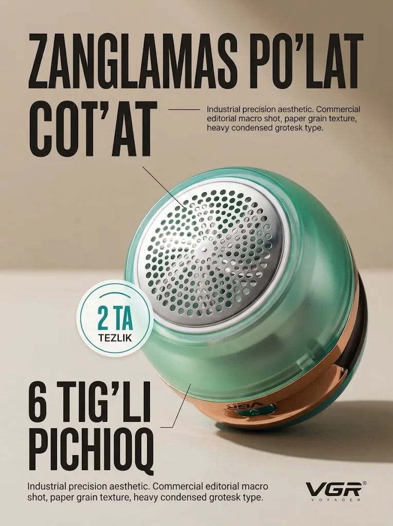 VGR V-817 Akkuikli tikcha tozalash mashinkasi, zanglamas po'latli pichoqlar