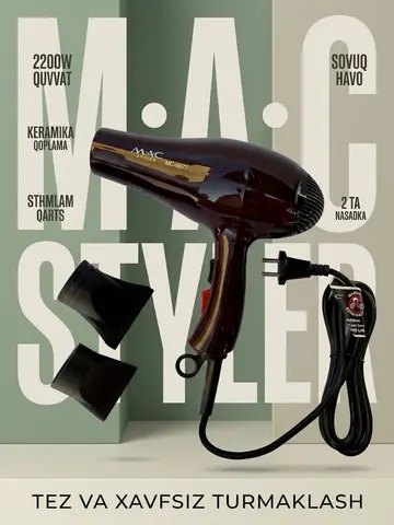 M·A·C STYLER MC-8877 Fen, keramikali qoplama, 2200 W katta quvvat