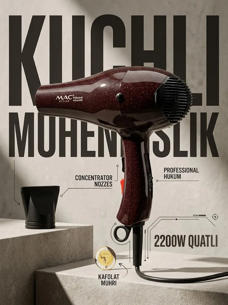 M·A·C STYLER MC-8877 Fen, keramikali qoplama, 2200 W katta quvvat - 3