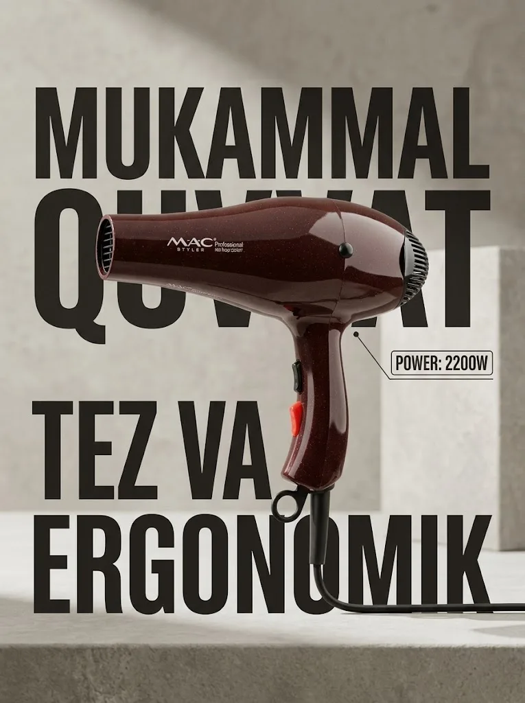 M·A·C STYLER MC-8877 Fen, keramikali qoplama, 2200 W katta quvvat - 4