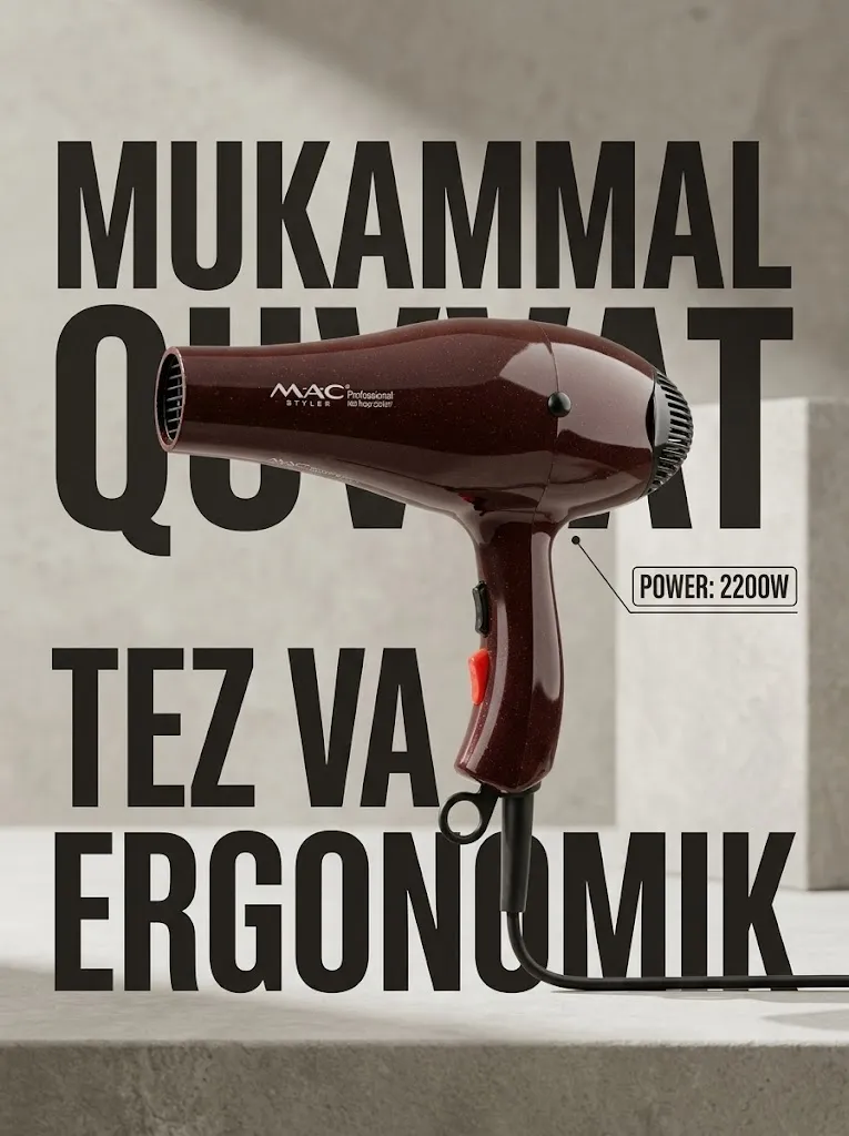M·A·C STYLER MC-8877 Fen, keramikali qoplama, 2200 W katta quvvat