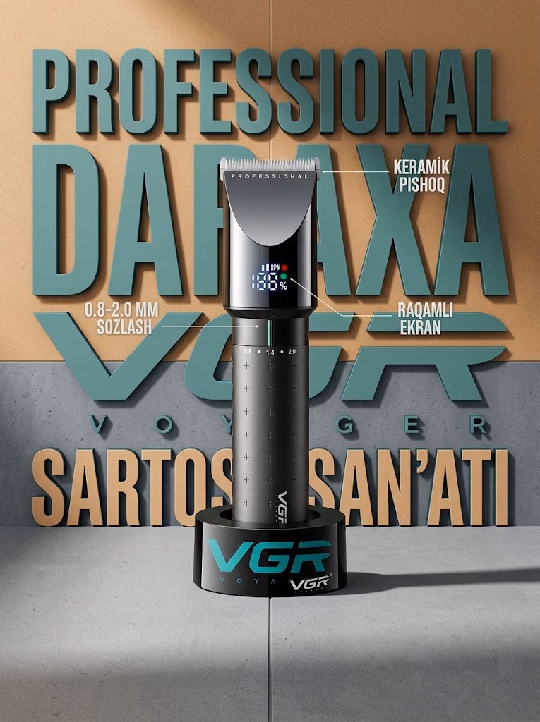 VGR V-698 soch va soqol mashinkasi, keramik pichoq, 2000mAh USB batareya
