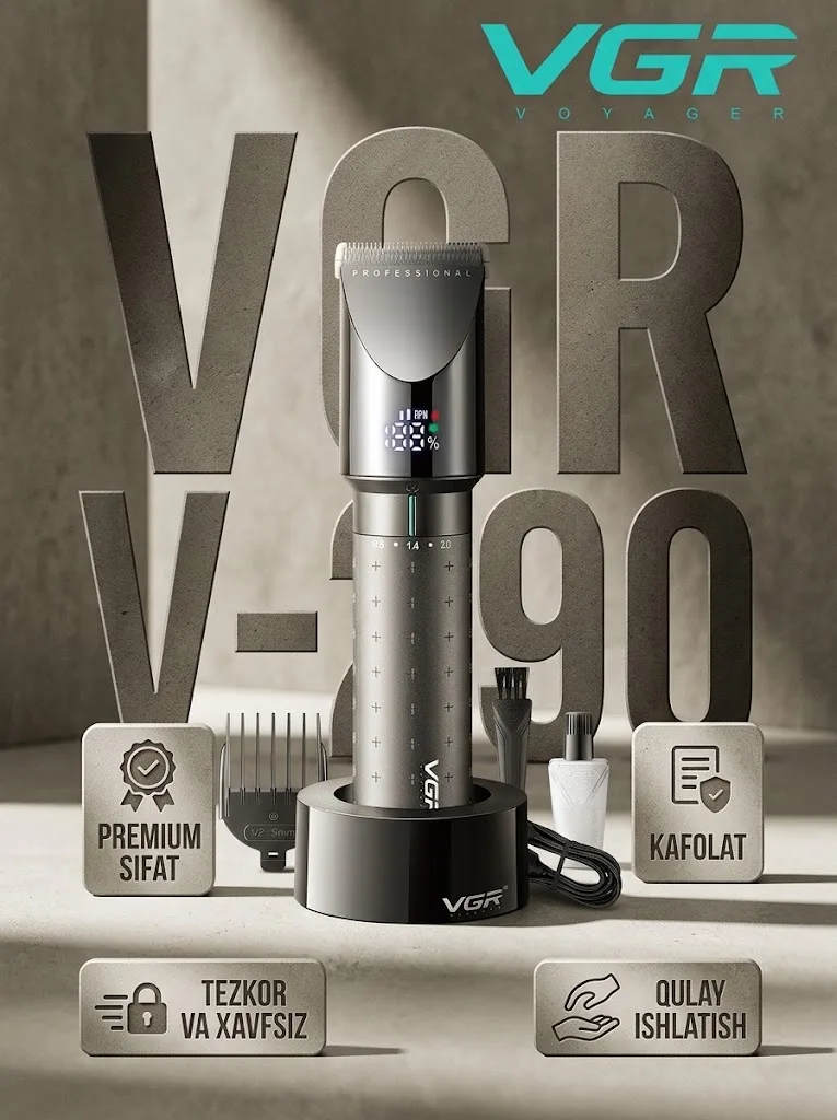 VGR V-698 soch va soqol mashinkasi, keramik pichoq, 2000mAh USB batareya - 2