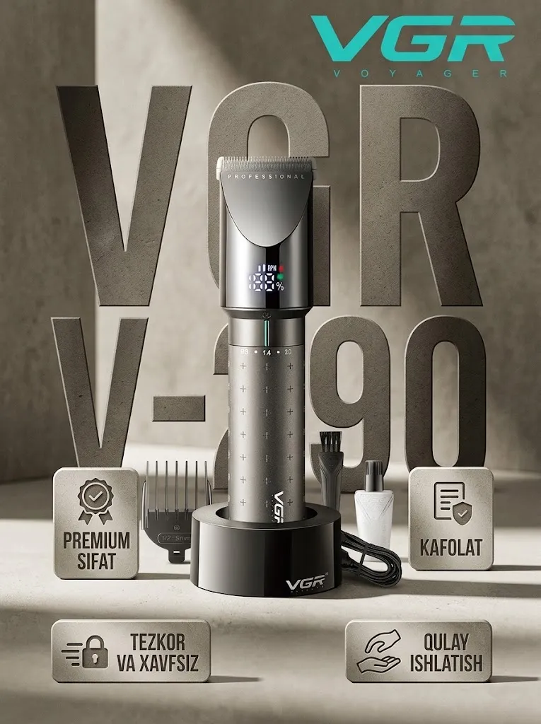 VGR V-698 soch va soqol mashinkasi, keramik pichoq, 2000mAh USB batareya