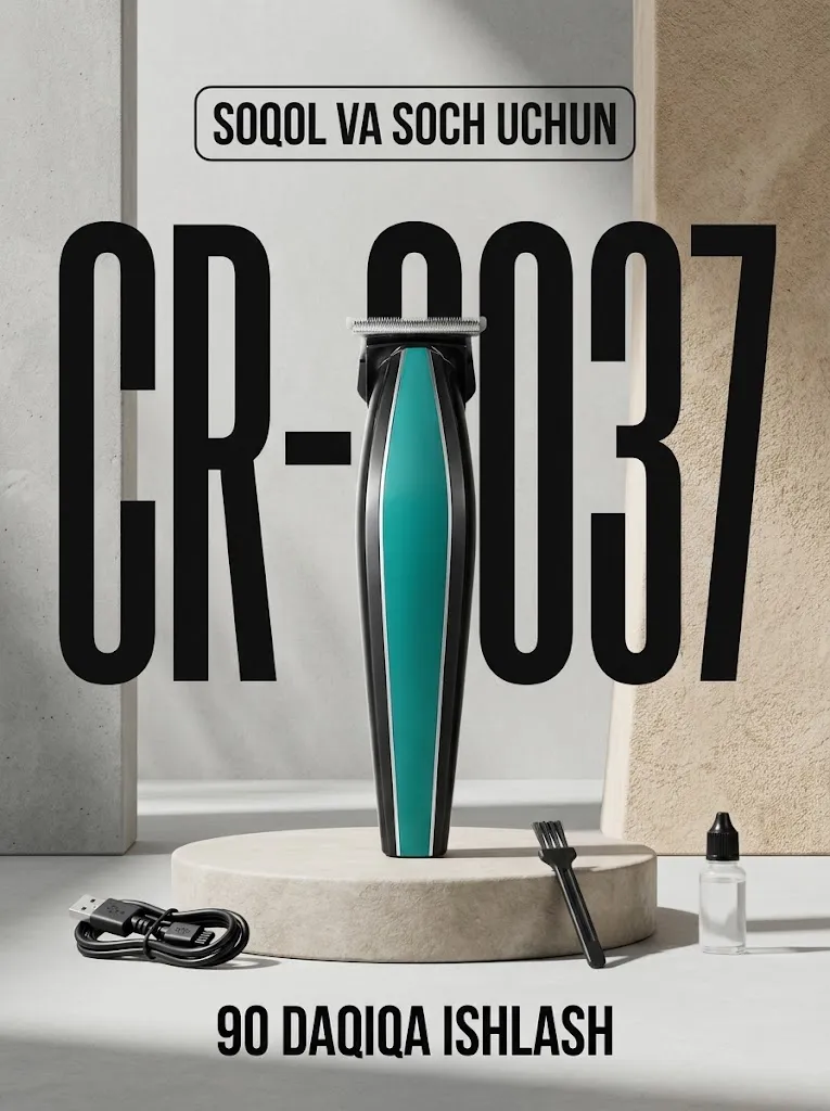 Cronier CR-9037 Trimmer: Zanglamas pichoqli, 90 daq ishlaydigan USB batareya