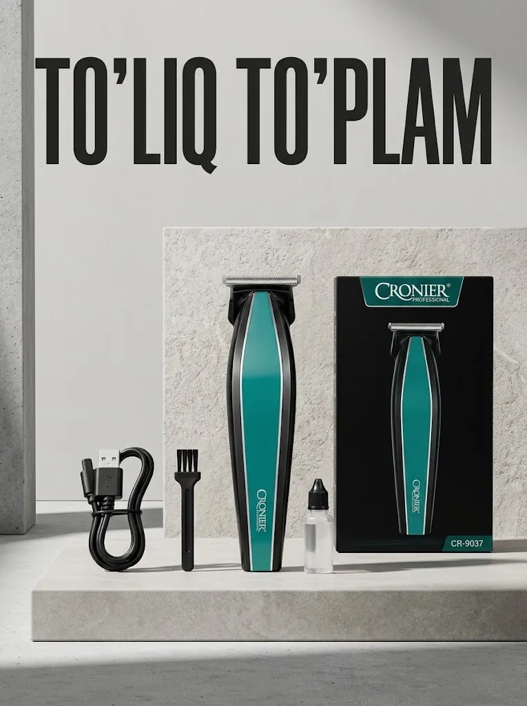 Cronier CR-9037 Trimmer: Zanglamas pichoqli, 90 daq ishlaydigan USB batareya
