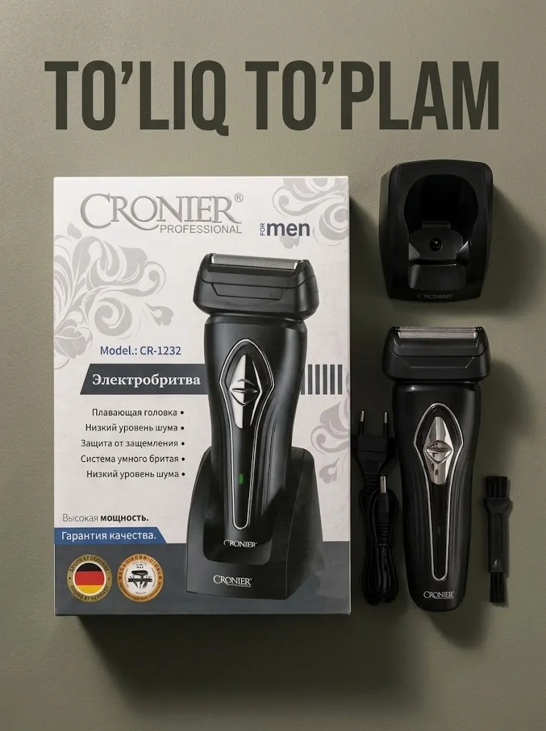 CRONIER CR-1232 электр устари: Zanglamas po'lat pichoqli, yuqori quvvatli soqol mashinasi