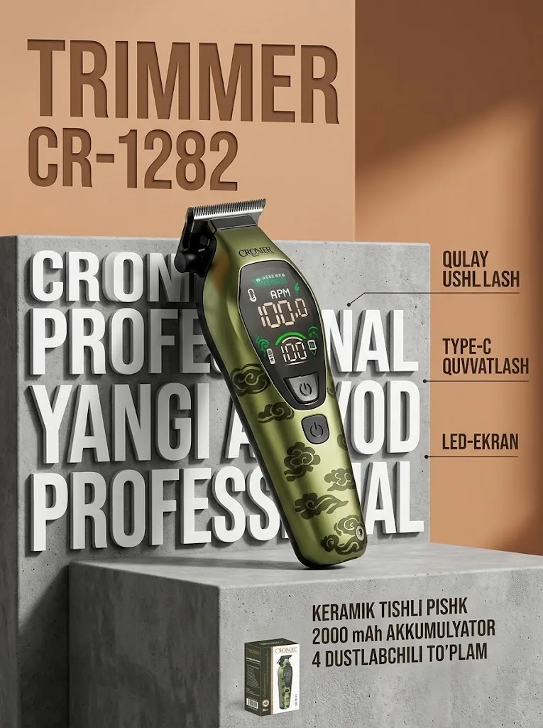 Машинка для стрижки Cronier CR-1282: Нерж. сталь, 2000 МАч, Зеленый - 4