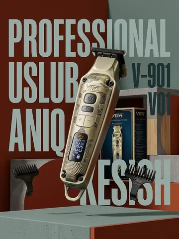 VGR V-901 Professional Trimmer: LED Ekran, 4 Tezlik (7000 RPM), 300 Minut
