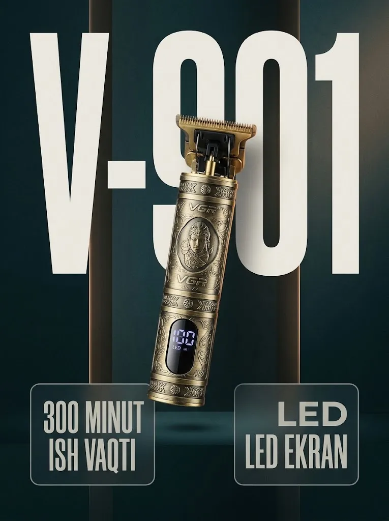 VGR V-901 Professional Trimmer: LED Ekran, 4 Tezlik (7000 RPM), 300 Minut