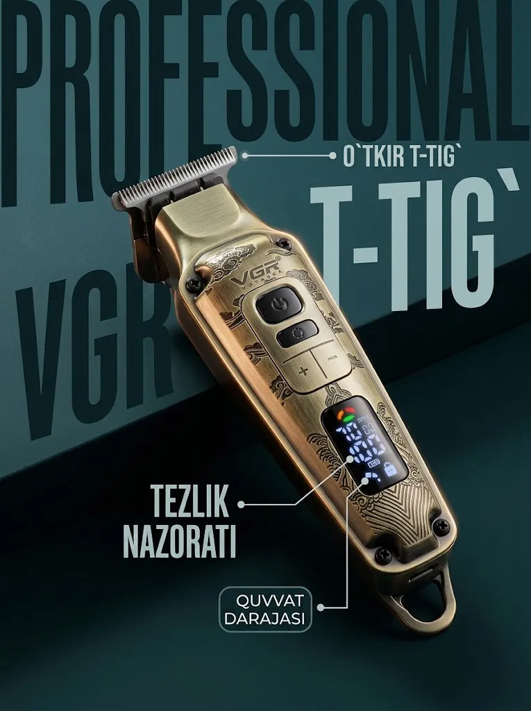 VGR V-901 Professional Trimmer: LED Ekran, 4 Tezlik (7000 RPM), 300 Minut