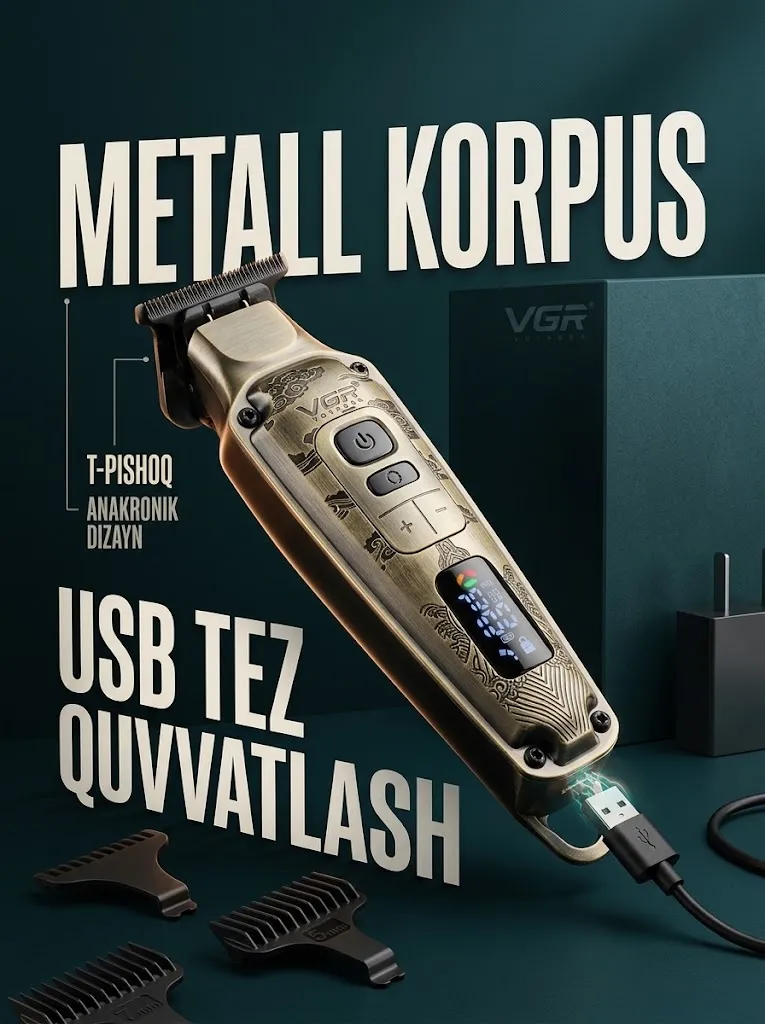 VGR V-901 Professional Trimmer: LED Ekran, 4 Tezlik (7000 RPM), 300 Minut