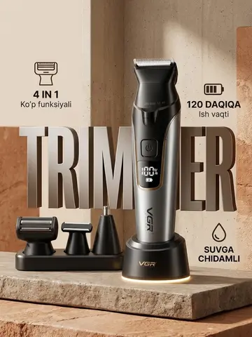 VGR V-634 4v1 trimmer, suv o'tkazmaydigan, 120 daqiqa ishlash vaqtli