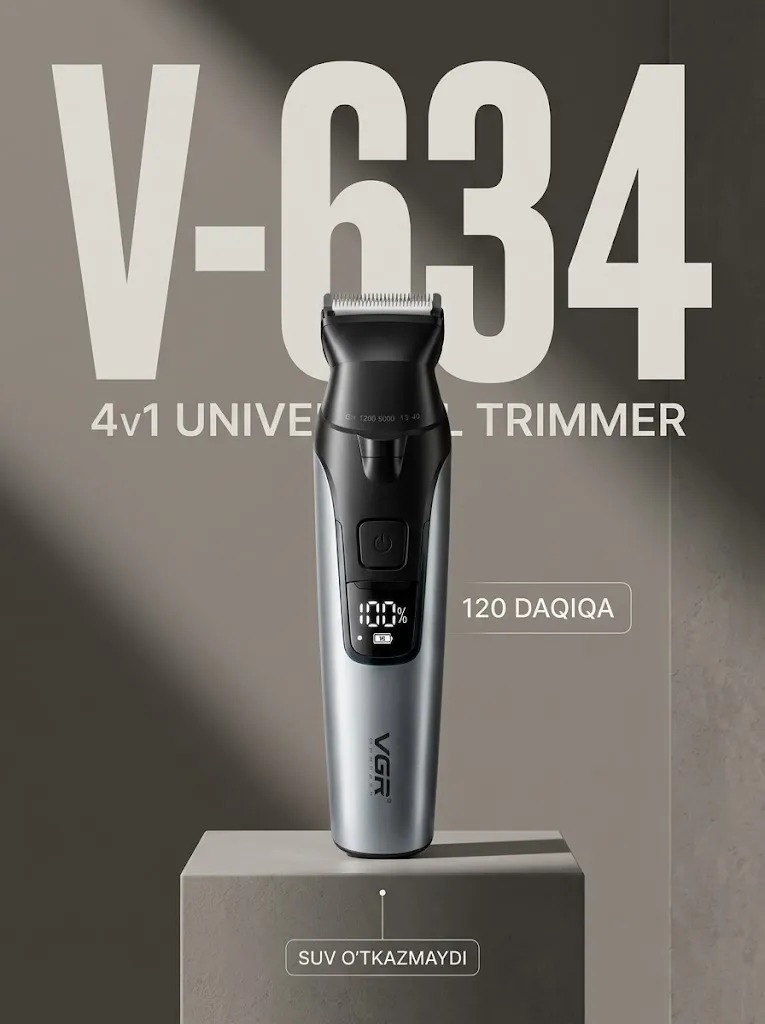 VGR V-634 4v1 trimmer, suv o'tkazmaydigan, 120 daqiqa ishlash vaqtli