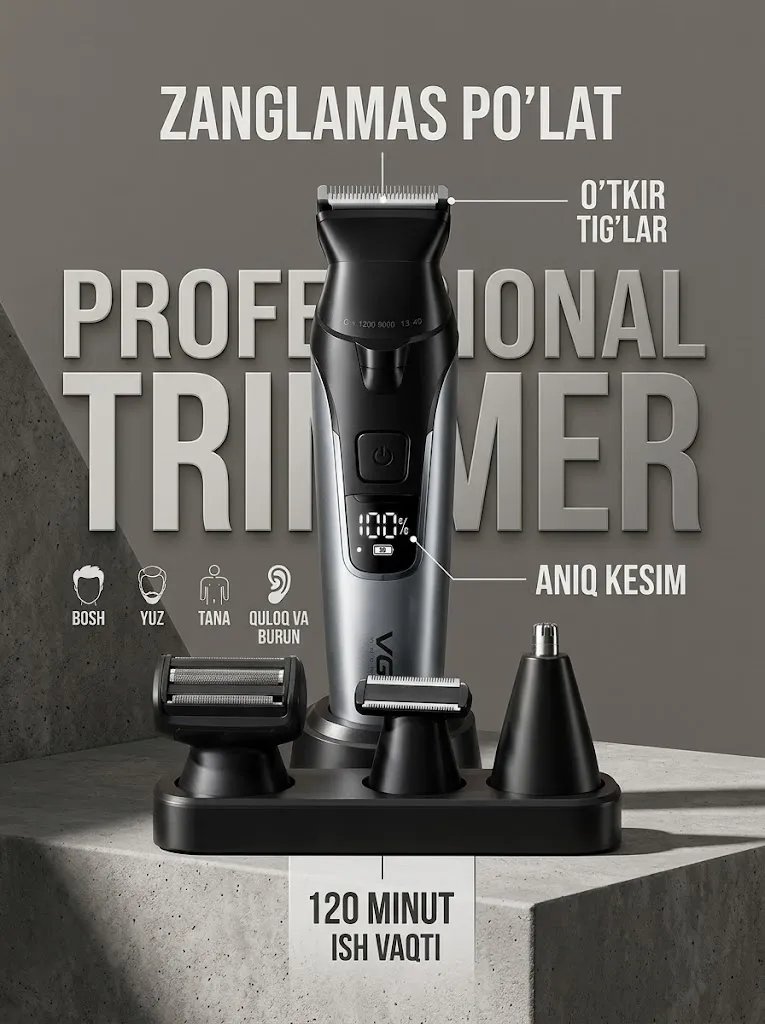 VGR V-634 4v1 trimmer, suv o'tkazmaydigan, 120 daqiqa ishlash vaqtli