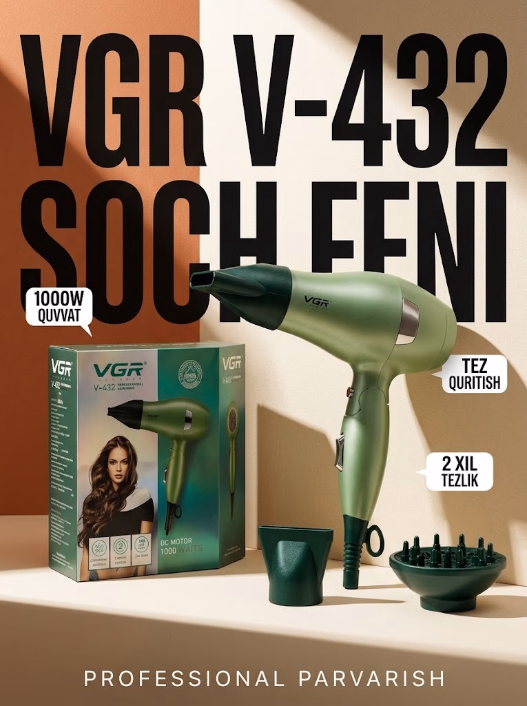 VGR V-432 Professional Fen 1000W Yashil Reng
