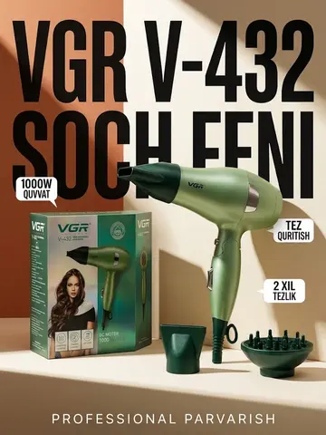 VGR V-432 Professional Fen 1000W Yashil Reng