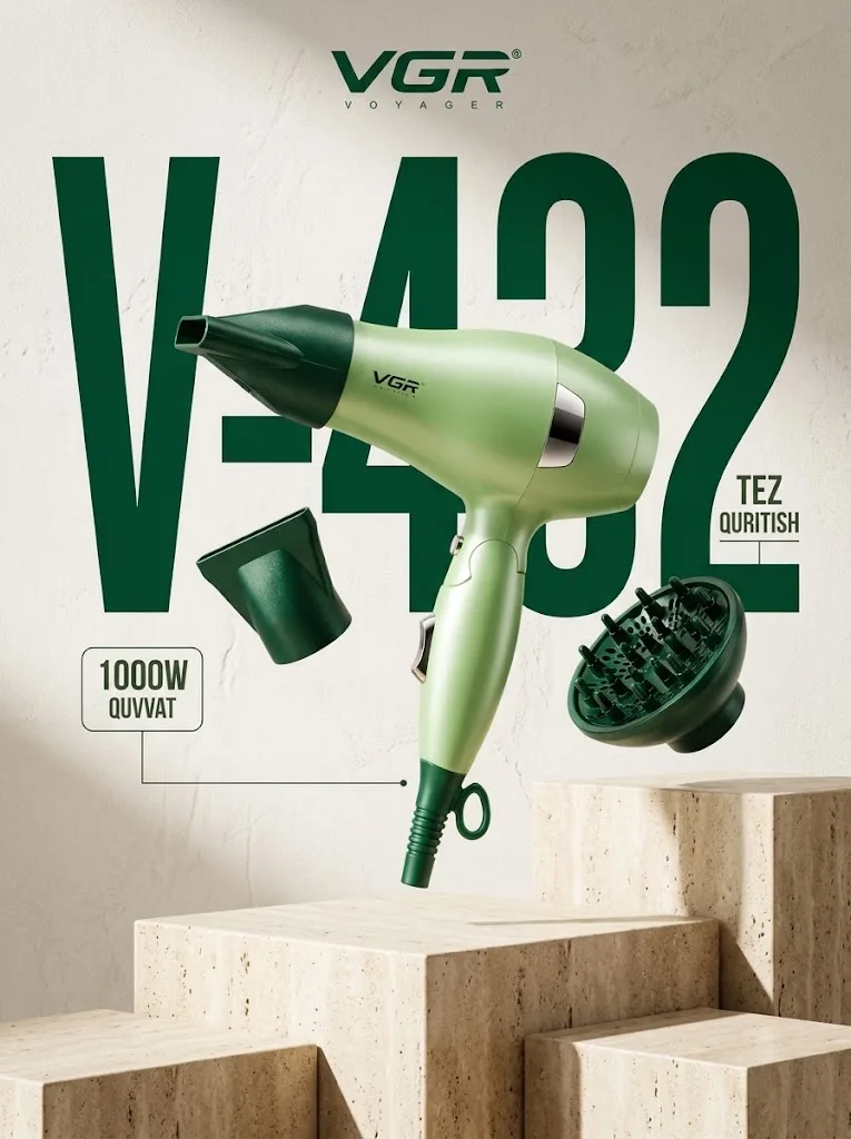 VGR V-432 Профессиональный фен 1000W Зеленый - 2