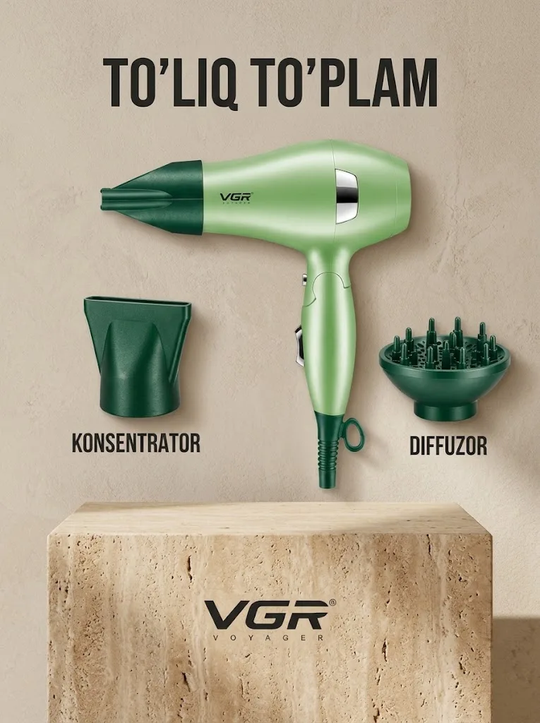 VGR V-432 Профессиональный фен 1000W Зеленый - 5