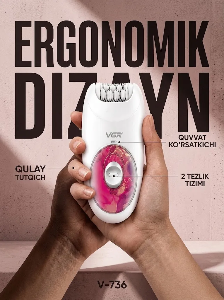 VGR V-736 Epilyator, Type-C, 600mAh, 2 tezlik