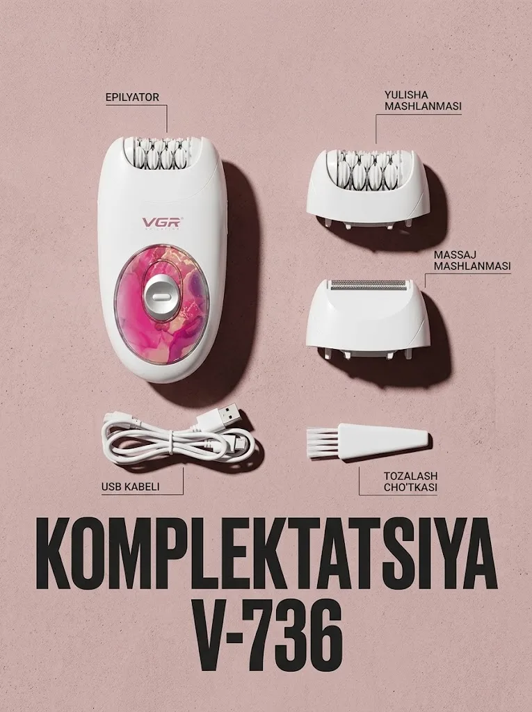 VGR V-736 Epilyator, Type-C, 600mAh, 2 tezlik - 5