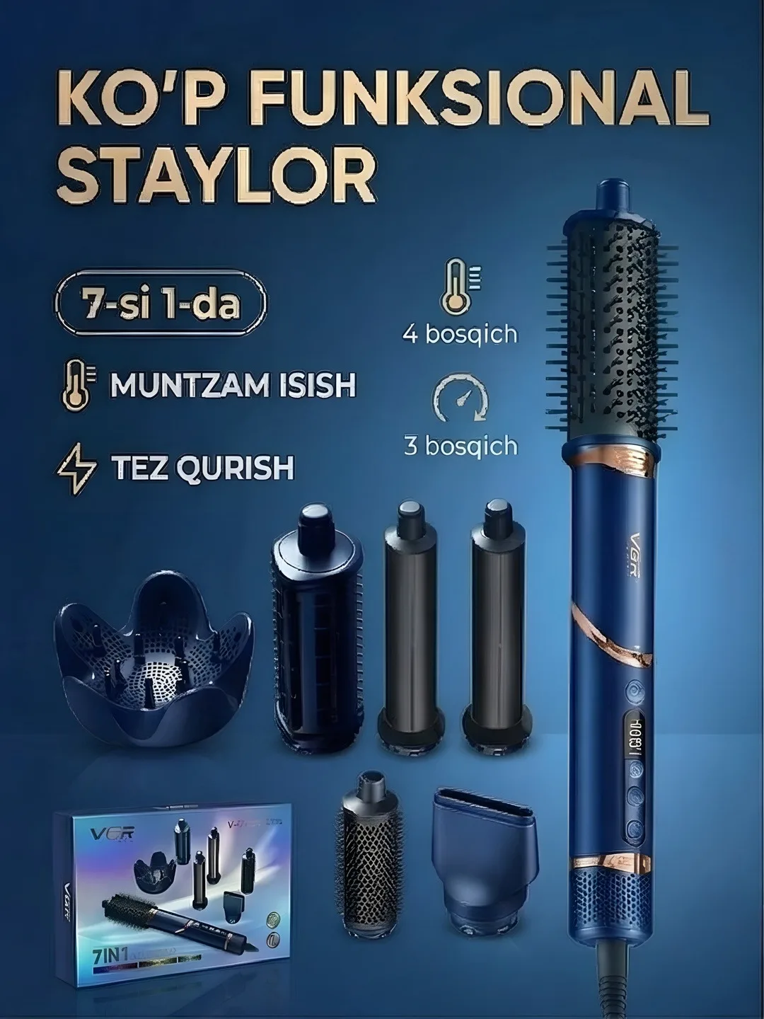 Professional ko'p funksiyali soch stilisti VGR V-477, 7 ta 1, soch uchun fen, soch styleri