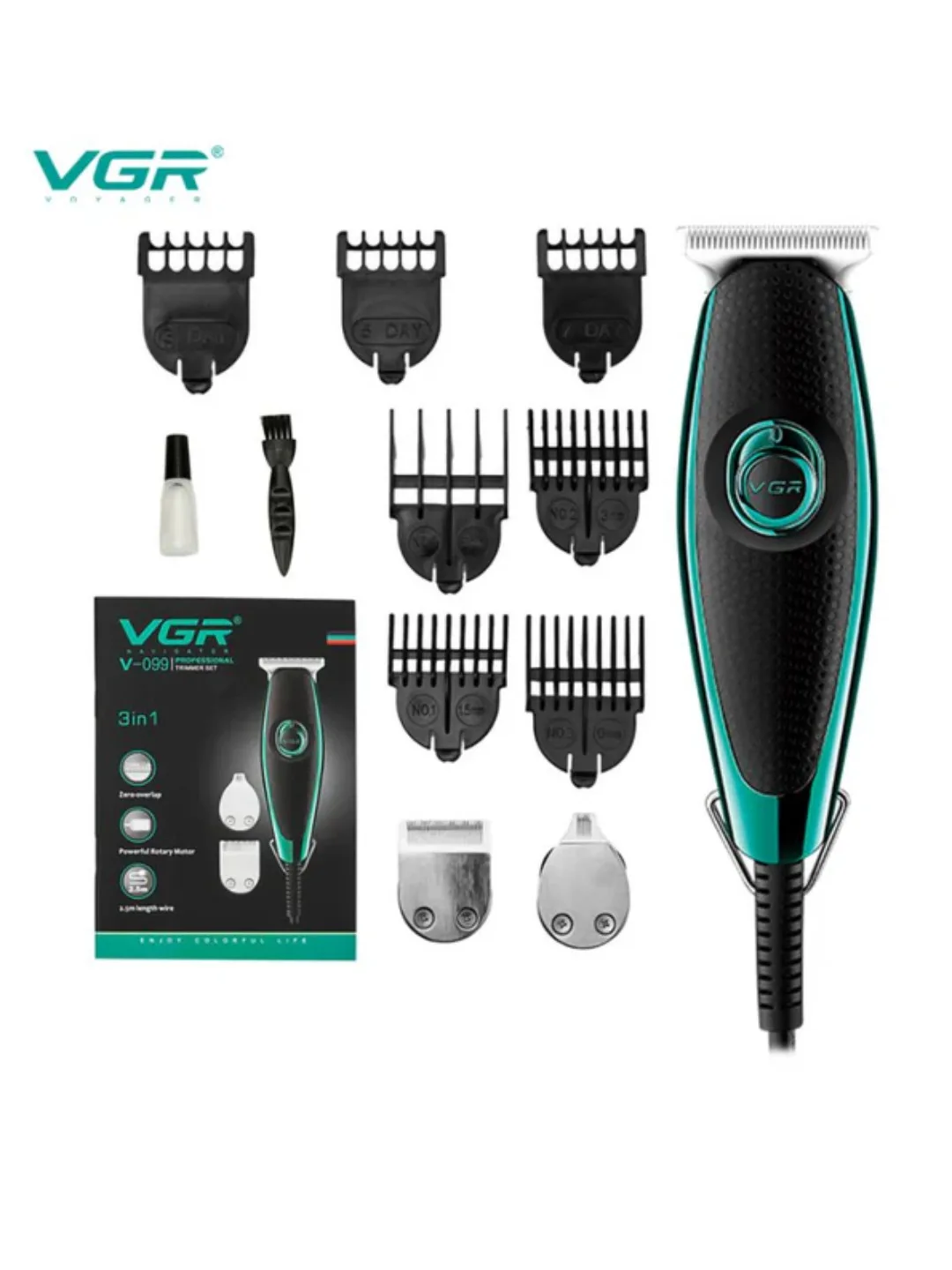 Soch kesish mashinkasi VGR V099, 3 ta funksiyali professional trimmer