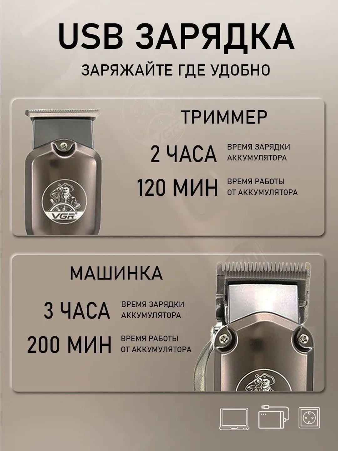 Professional soch kesish mashinasi va trimmer, VGR V-675 soch kesish to'plami, Clipper