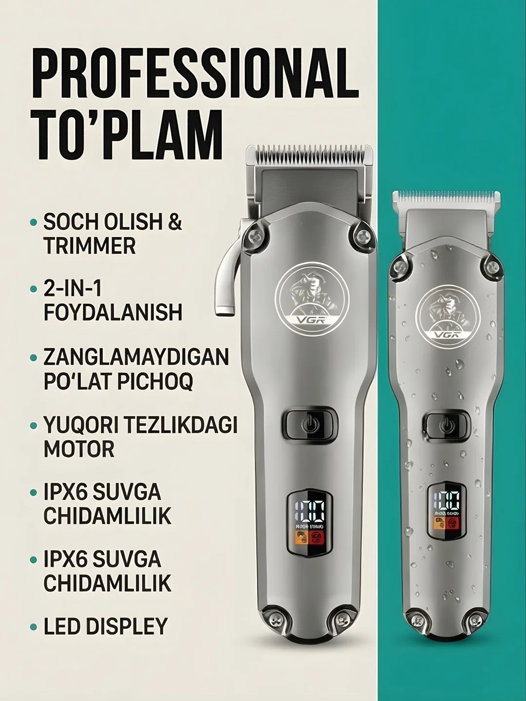 Professional soch kesish mashinasi va trimmer, VGR V-675 soch kesish to'plami, Clipper