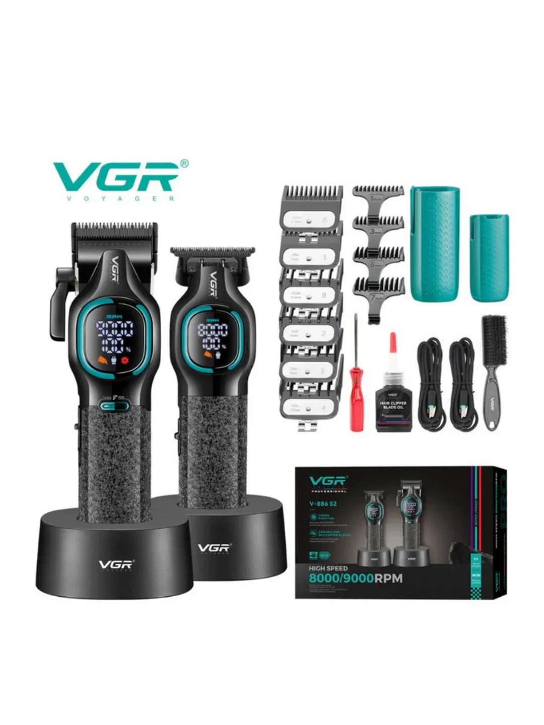 Professional soch kesish mashinasi va trimmer, VGR V-886 soch kesish to'plami, Clipper