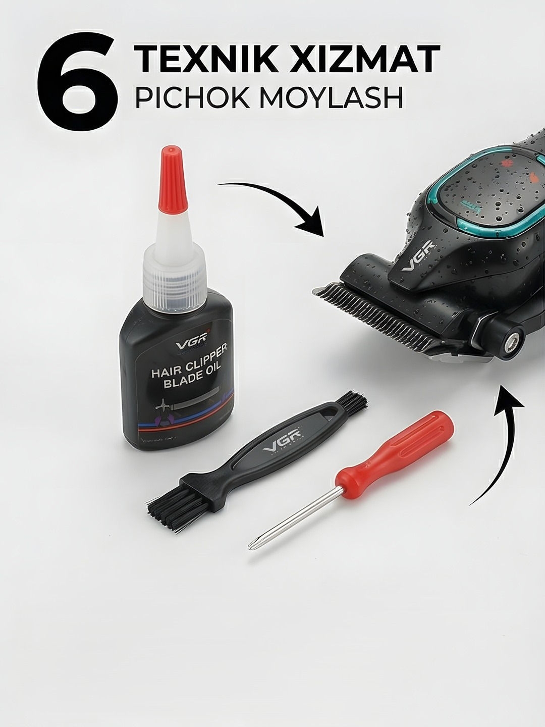 Professional soch kesish mashinasi va trimmer, VGR V-886 soch kesish to'plami, Clipper - 8