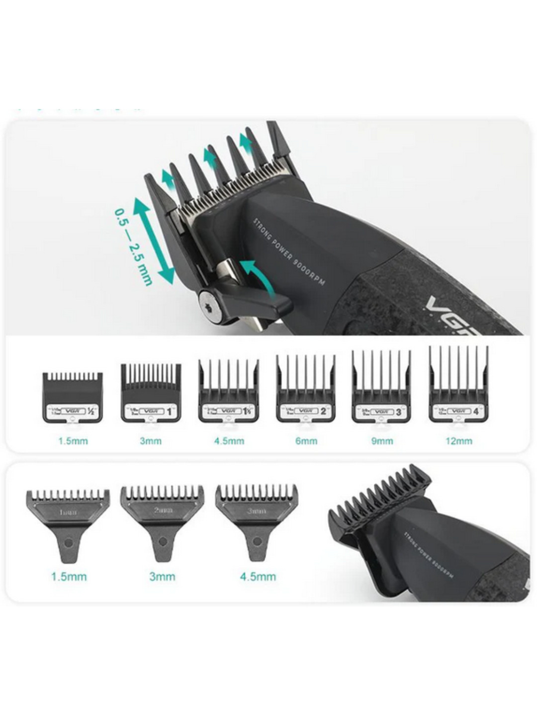 Professional soch kesish mashinasi va trimmer, VGR V-640 soch kesish to'plami, Clipper - 9