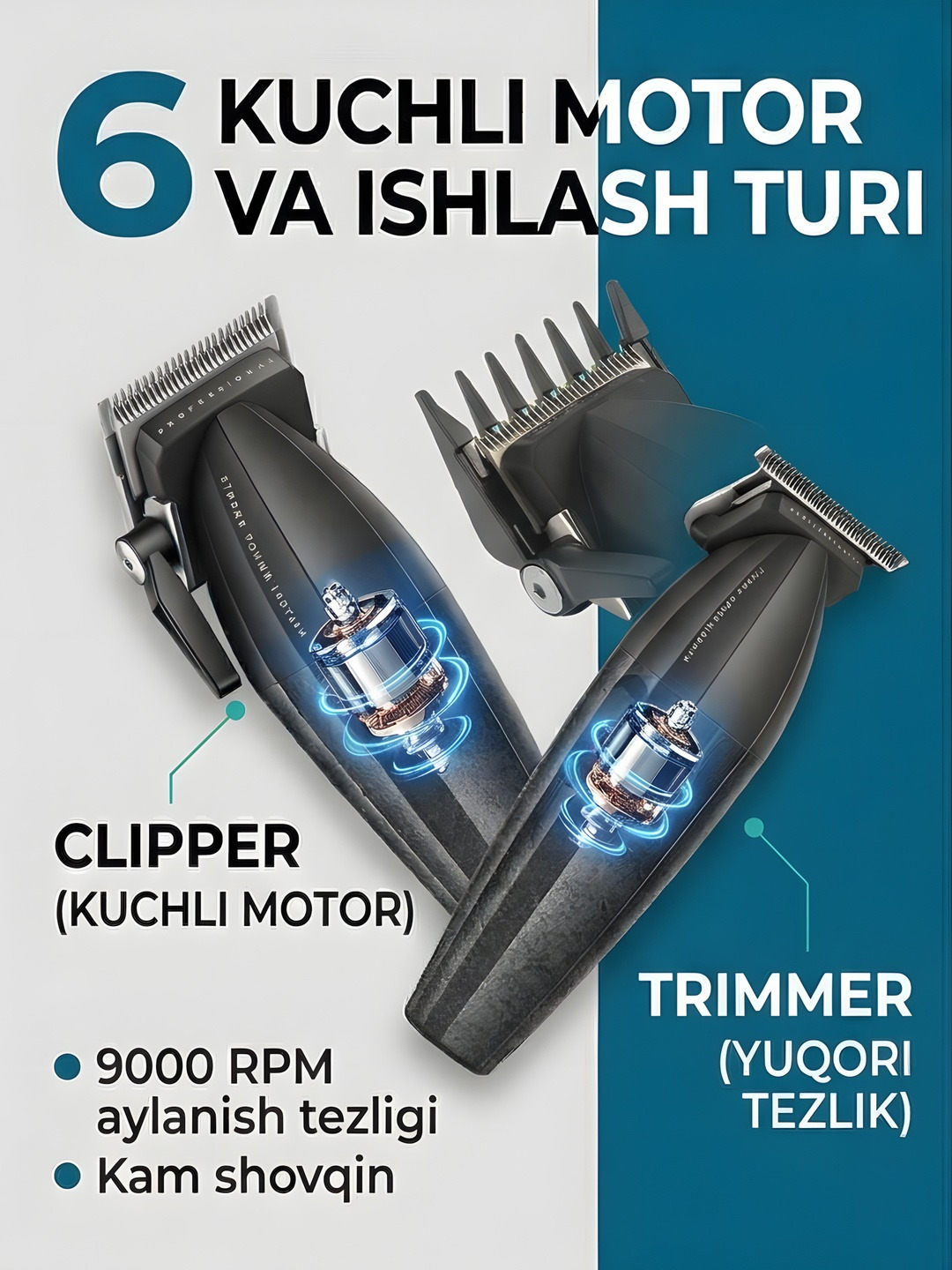 Professional soch kesish mashinasi va trimmer, VGR V-640 soch kesish to'plami, Clipper - 4