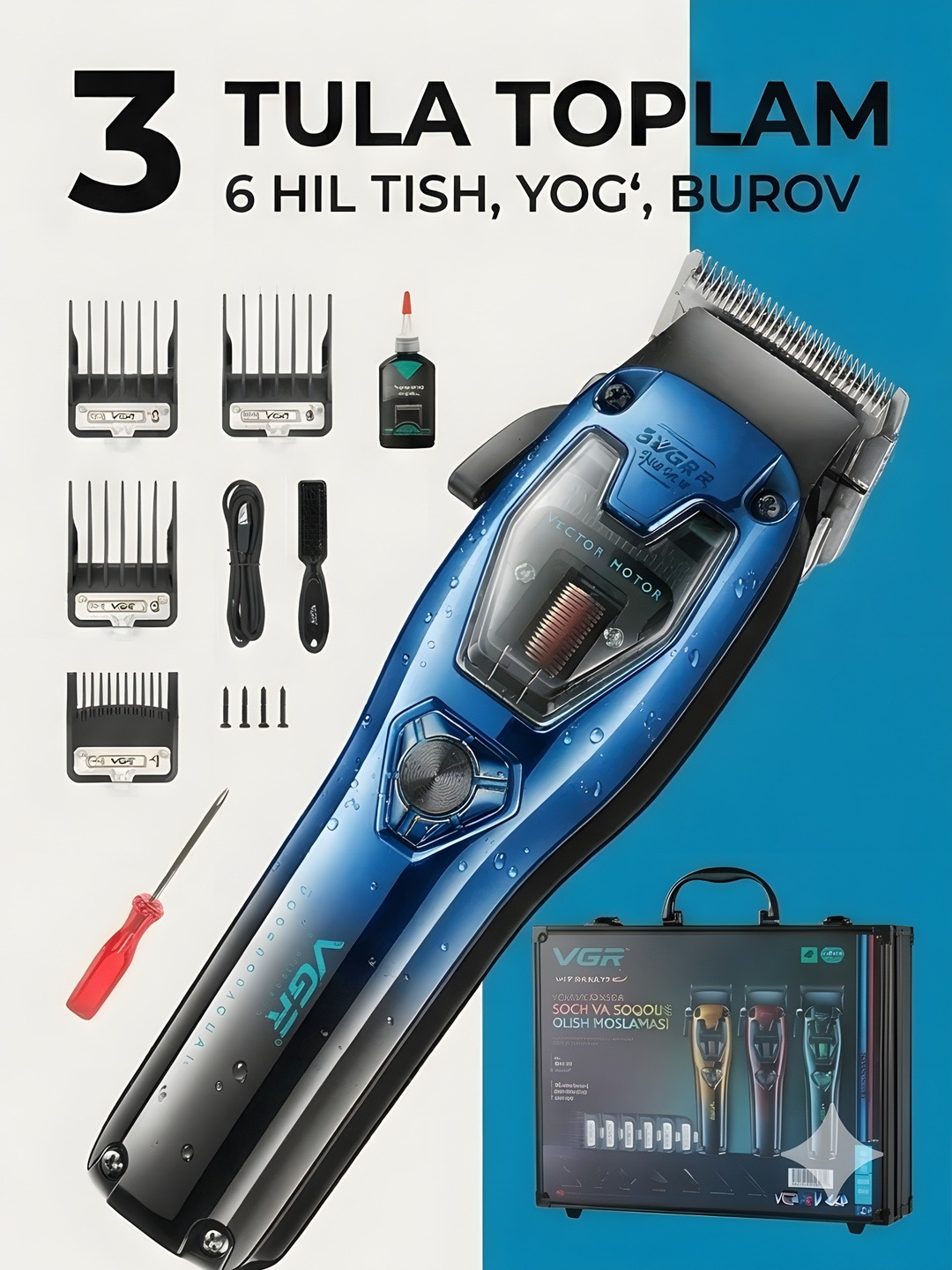 Professional soch kesish mashinasi 3ta 1da VGR v-668 S3 Clipper - 6