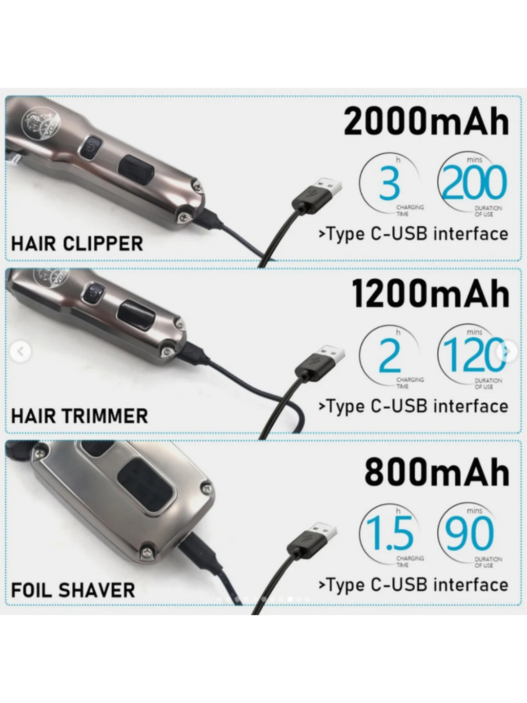 Professional soch kesish mashinkalari to'plami 3ta 1da VGR v-675 S3 Clipper Trimmer Shaver - 5