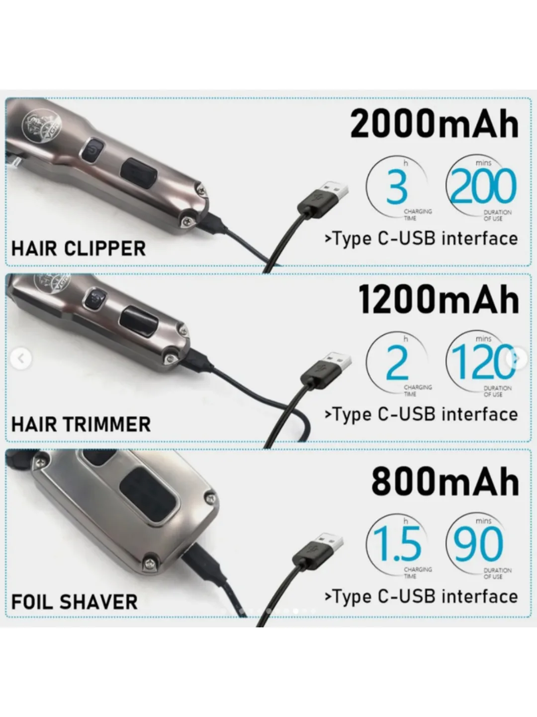 Professional soch kesish mashinkalari to'plami 3ta 1da VGR v-675 S3 Clipper Trimmer Shaver