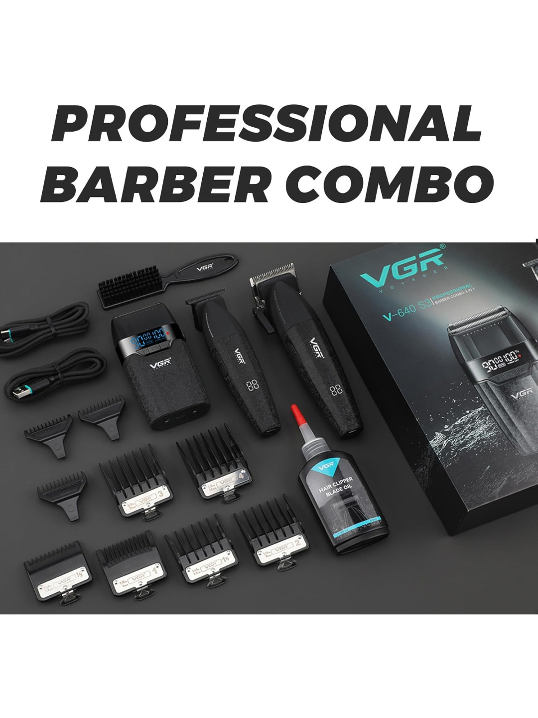 Professional soch kesish mashinkalari to'plami 3ta 1da VGR v-640 S3 Clipper Trimmer Shaver - 6