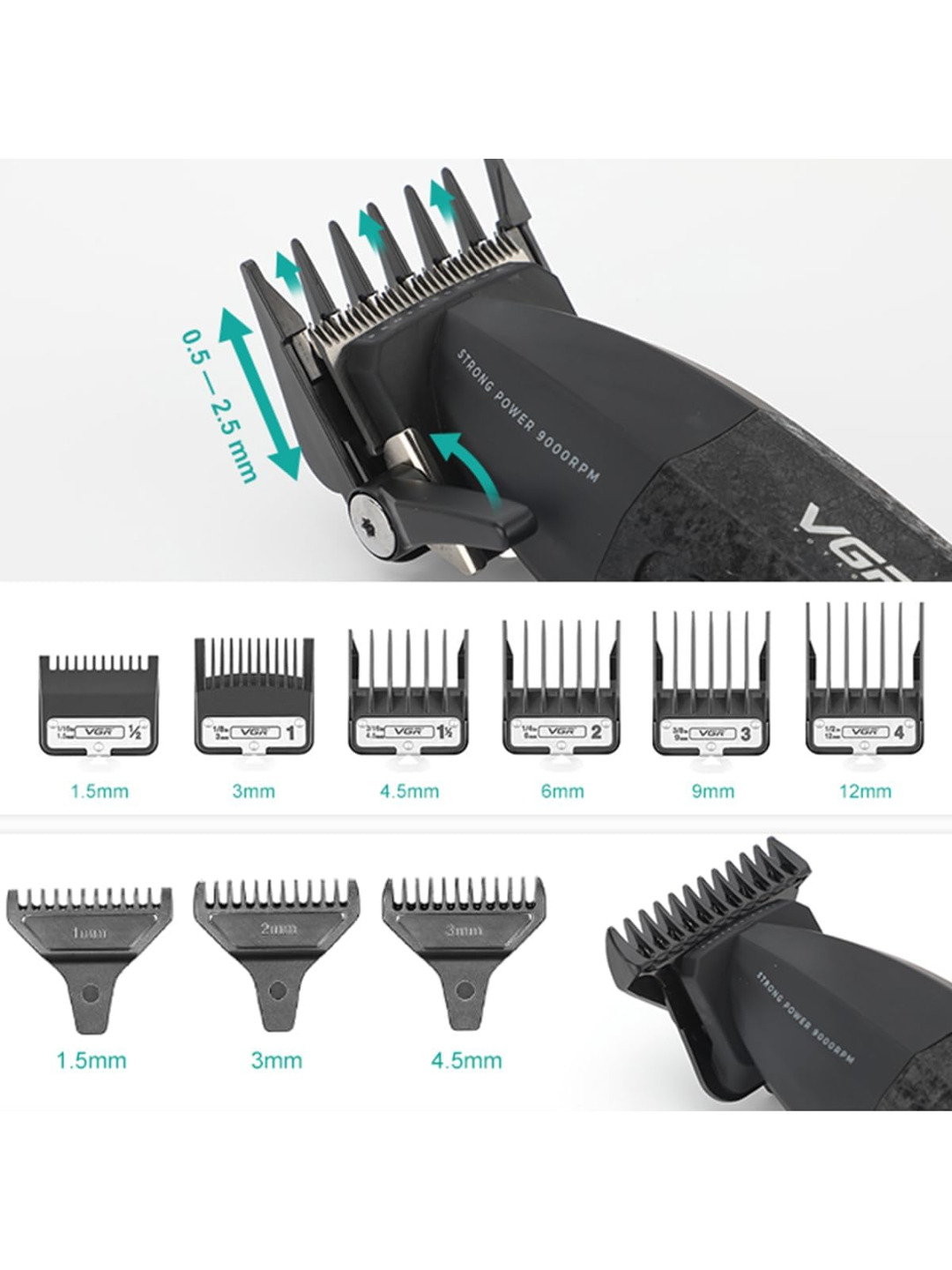 Professional soch kesish mashinkalari to'plami 3ta 1da VGR v-640 S3 Clipper Trimmer Shaver - 5