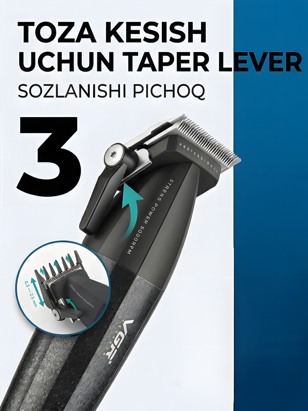 Professional soch kesish mashinkalari to'plami 3ta 1da VGR v-640 S3 Clipper Trimmer Shaver - 4